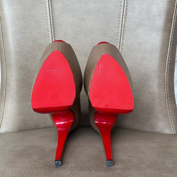 Christian Louboutin Highness 160 Nude Tan Platform Red Peep Toe Euro 38 1/2 - Picture 11 of 16